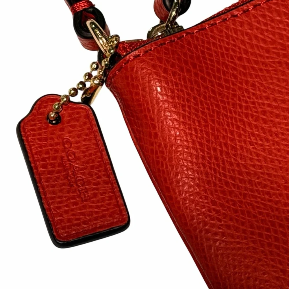 Coach Red Pebbled Leather Wristlet with Gold Logo